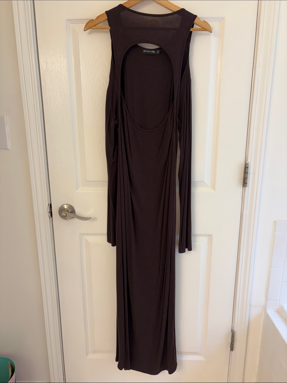 PrettyLittleThing Chocolate Brown Peek a Boo Shoulder Maxi Dress